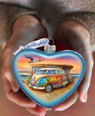 Surf Van Heart Glass Christmas Ornament