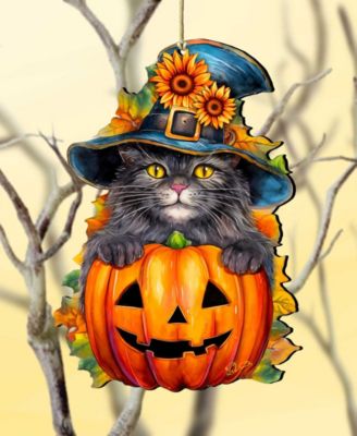 Black Cat Christmas Wooden Ornament