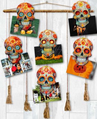 Sugar Skulls Wooden Clip-on Ornaments, Set of 6