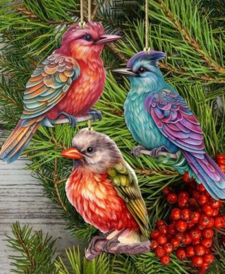 Colorful Birds Holiday Ornaments, Set of 3