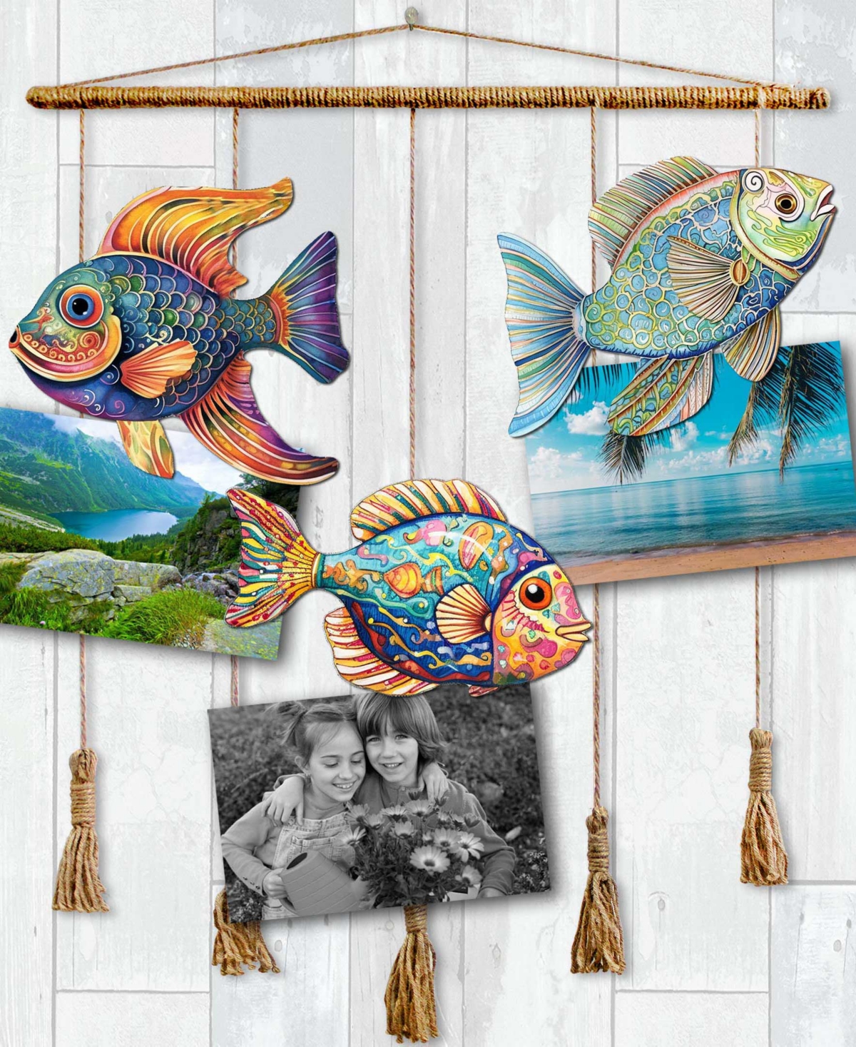 Designocracy Fish Wooden Clip-on Ornaments, Set Of 3 In Multi
