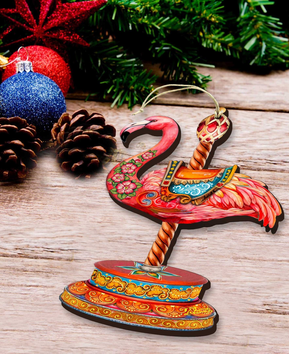 Designocracy Pink Flamingo Carousel Holiday Ornament In Multi