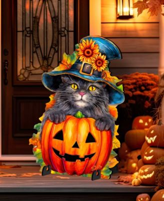 Black Cat with Pumpkin Outdoor D&eacute;cor