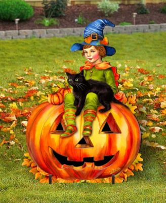 Boy on Pumpkin Outdoor D&eacute;cor