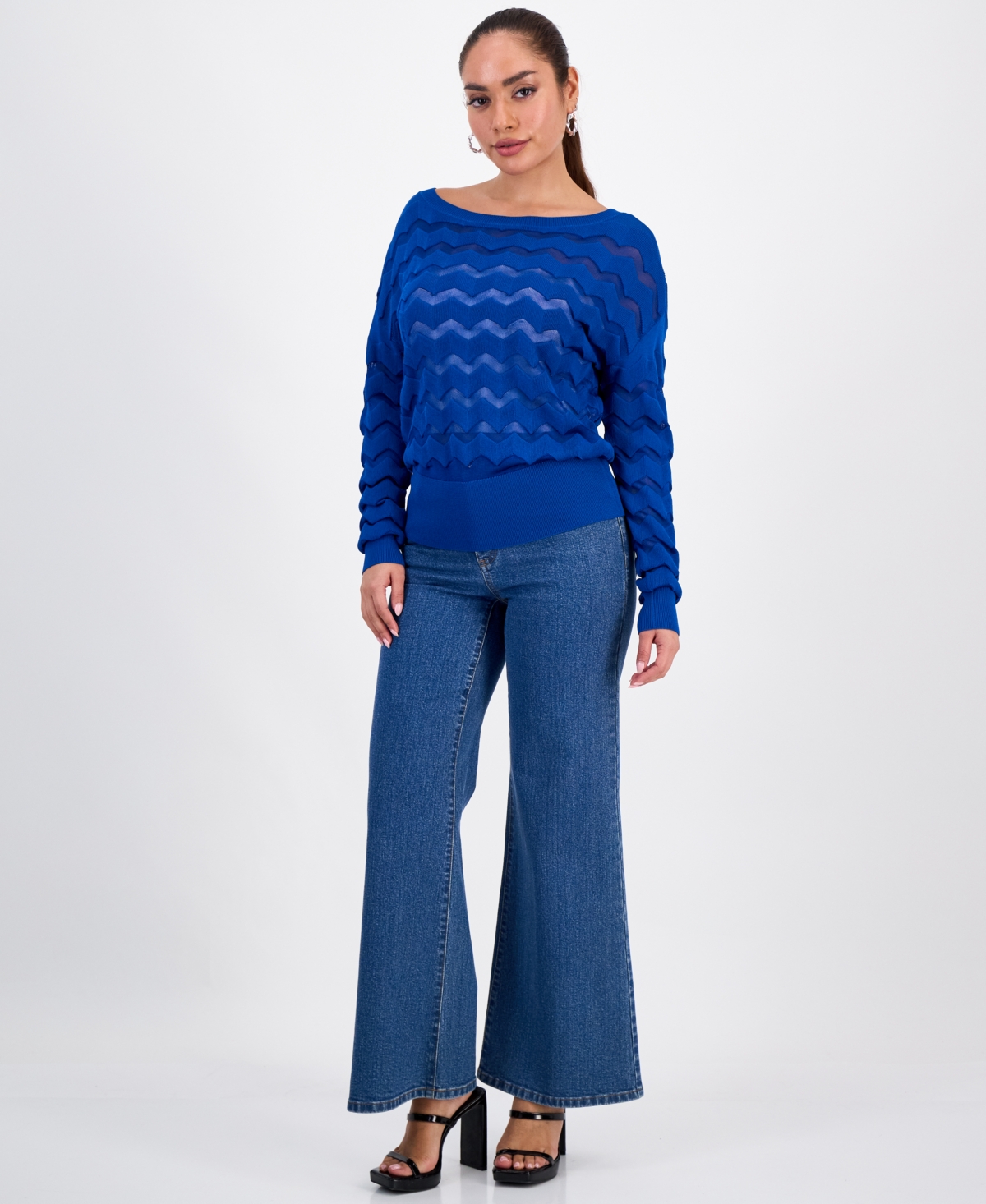 Inc International Concepts Petite Chevron Stitch Sweater, Macy's Exclusive In Blue