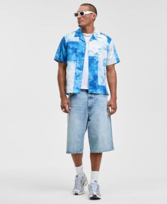 Men's Relaxed Fit Short Sleeve Pointillism Print Button-Front Camp Shirt, Macy's Exclusive