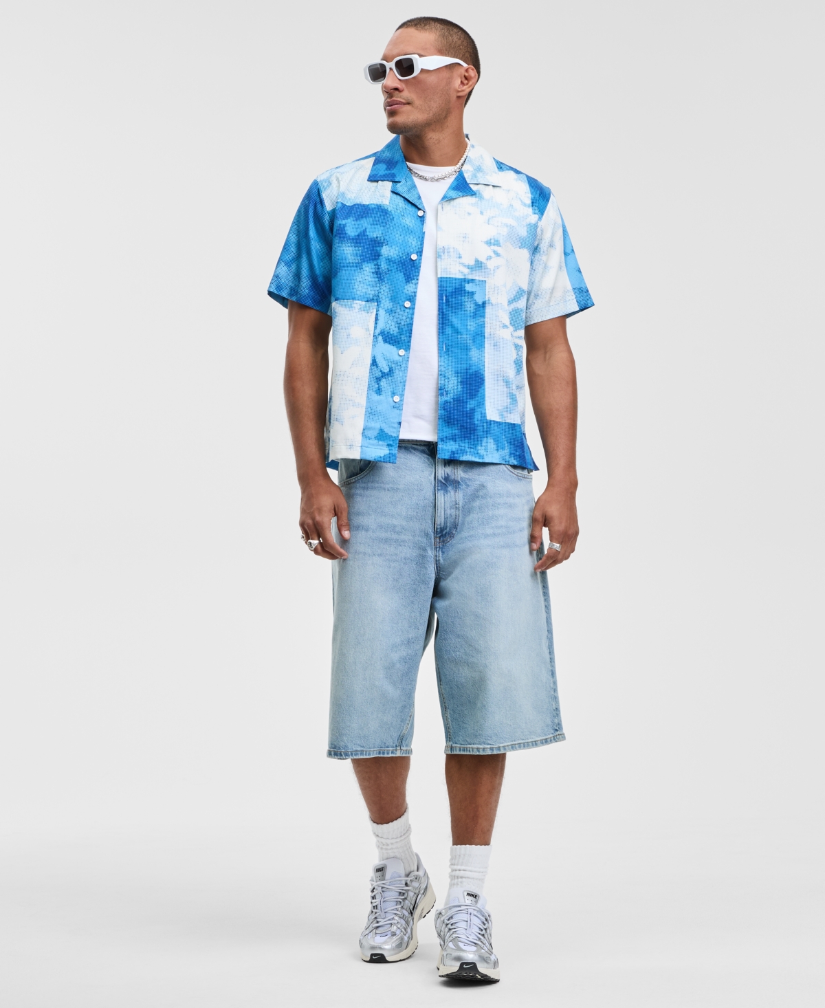 Mode of One Men's Relaxed Fit Short Sleeve Pointillism Print Button-Front Camp Shirt, Macy's Exclusive