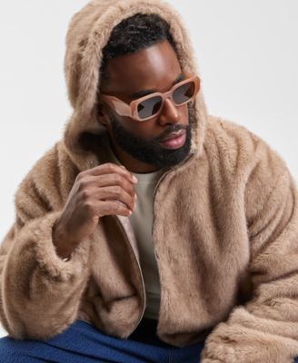 Men's Relaxed Fit Long Sleeve Zip-Front Faux Fur Hoodie, Macy's Exclusive