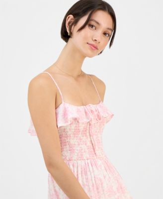 Juniors' Smocked Ruffled Floral Midi Dress