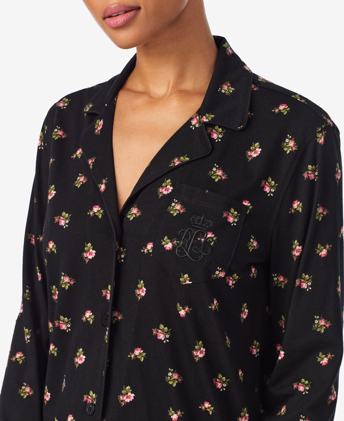 Ralph Lauren Women's Notch Collar And Long Pant Pajama Set In Black