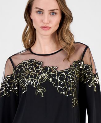 Women's Crewneck Floral Illusion Blouse