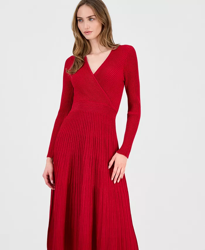 Women's Metallic Wrap Fit & Flare Dress - thumbnail 2