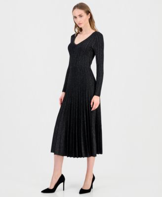 Women's Ribbed Metallic Midi Dress