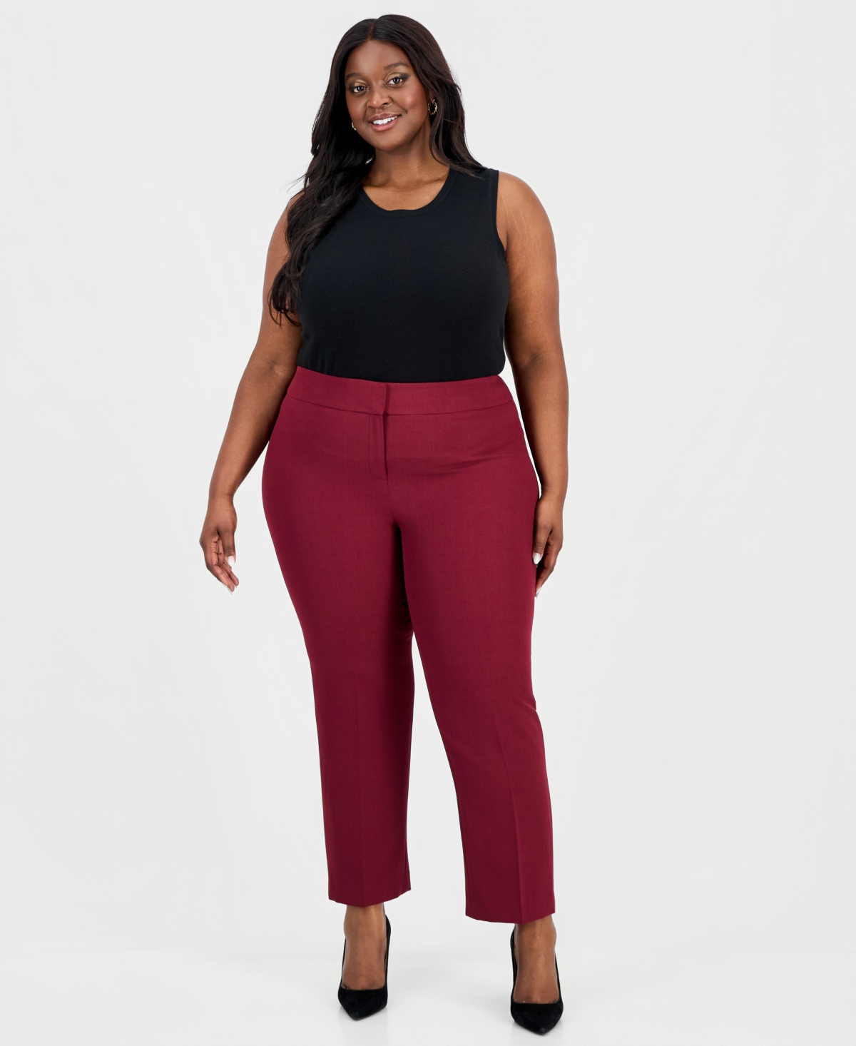 Kasper Plus Size Mid-rise Straight-leg Ankle Pants In Burgundy