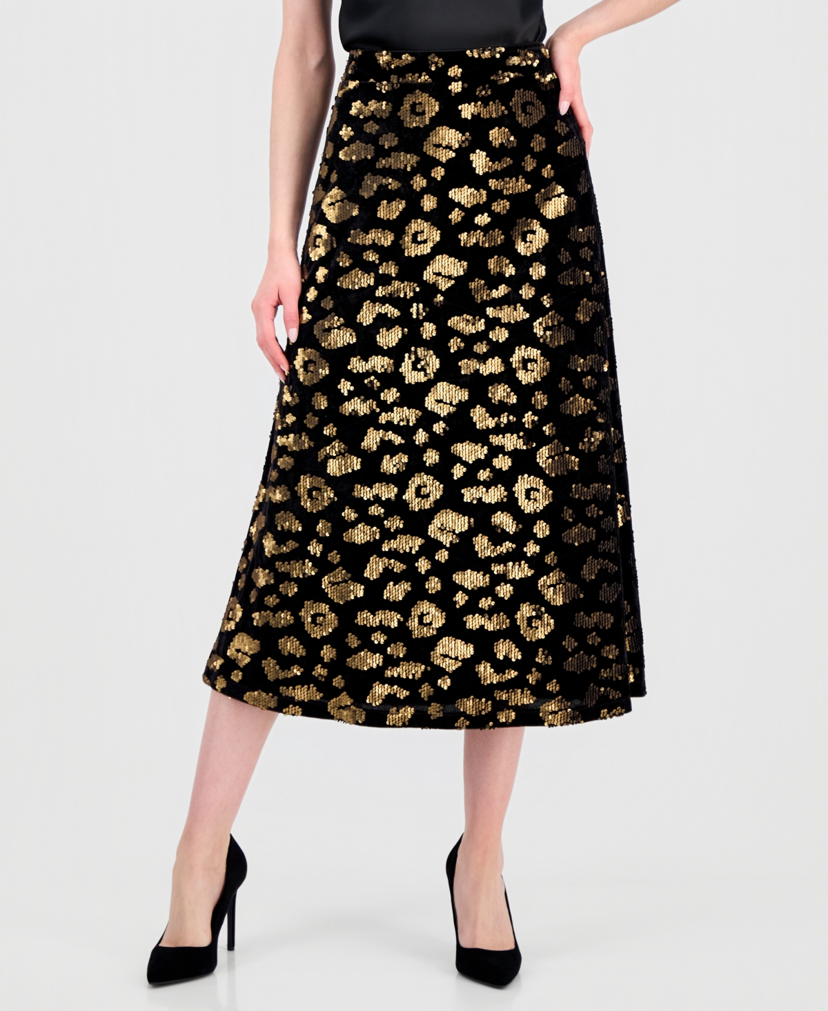 T Tahari Women's Sequin A-Line Midi Skirt