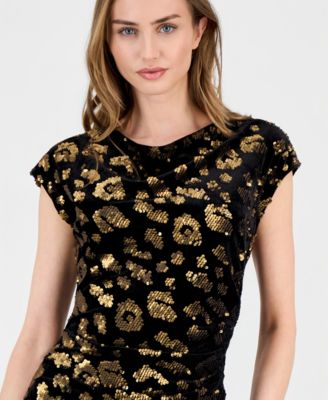 Women's Cowl-Neck Side-Slit Sequin Midi Dress