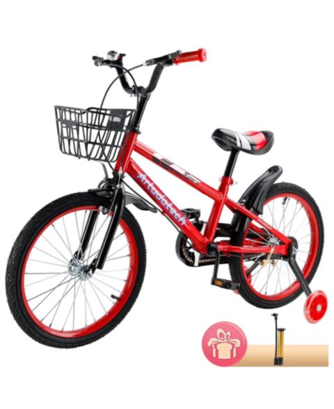Детская игрушка Artudatech 14 Inch Kids Bike with Glowing Training Wheels, Dual Brakes & High-Carbon Steel Frame Gift for Girls and Boys Ages 3-7, цвет: Красный