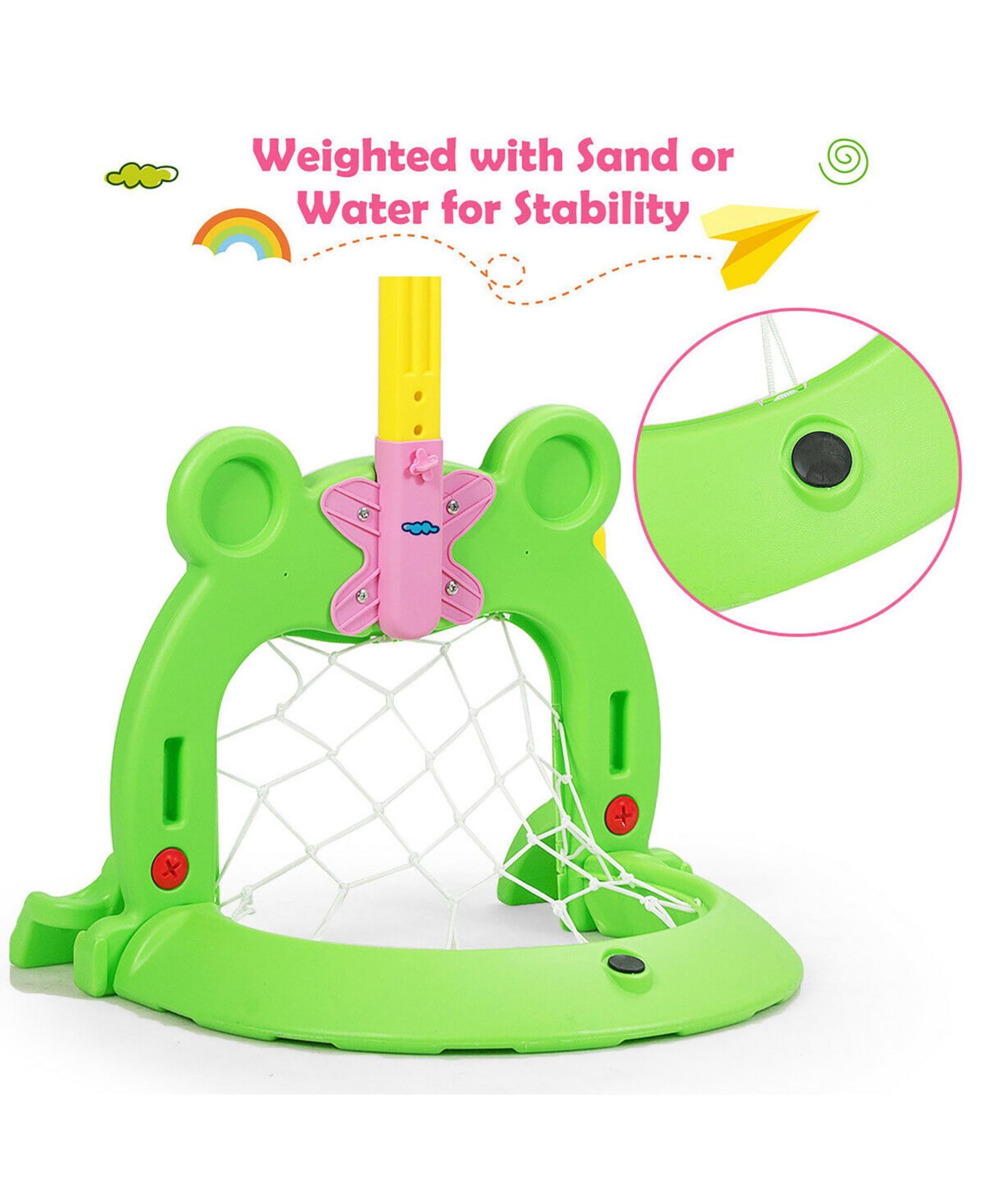 Детские игрушки Costway 3-in-1 Kids Basketball Hoop Set Adjustable Sports Activity Center, цвет: Розовый — фото 9