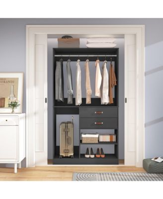 8FT Walk In Closet Organizer with 3 Shelving Towers, 2 Drawers Heavy Duty Clothes Rack