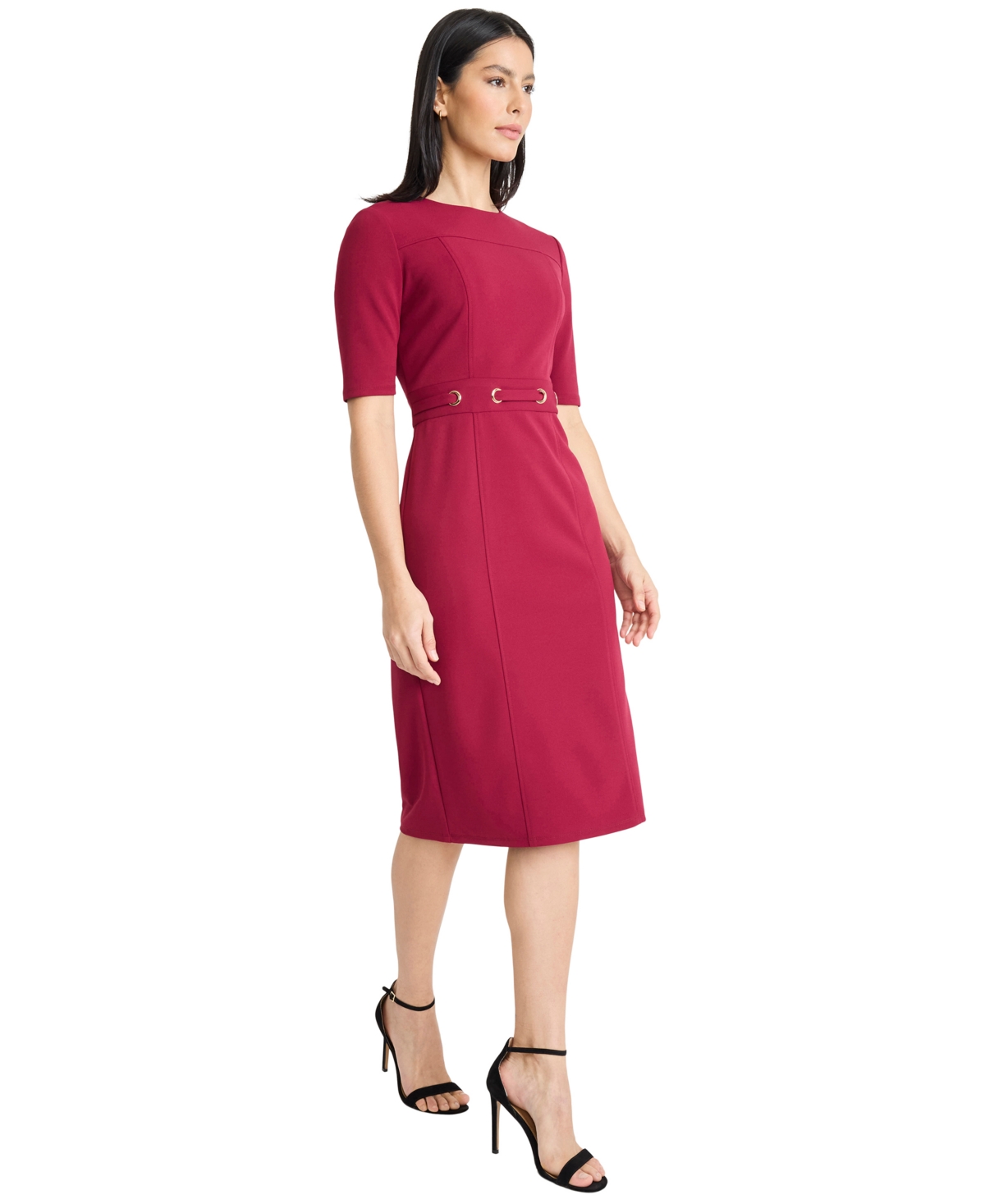 Maggy London Elbow Sleeve Grommet Waist Sheath Dress In Red