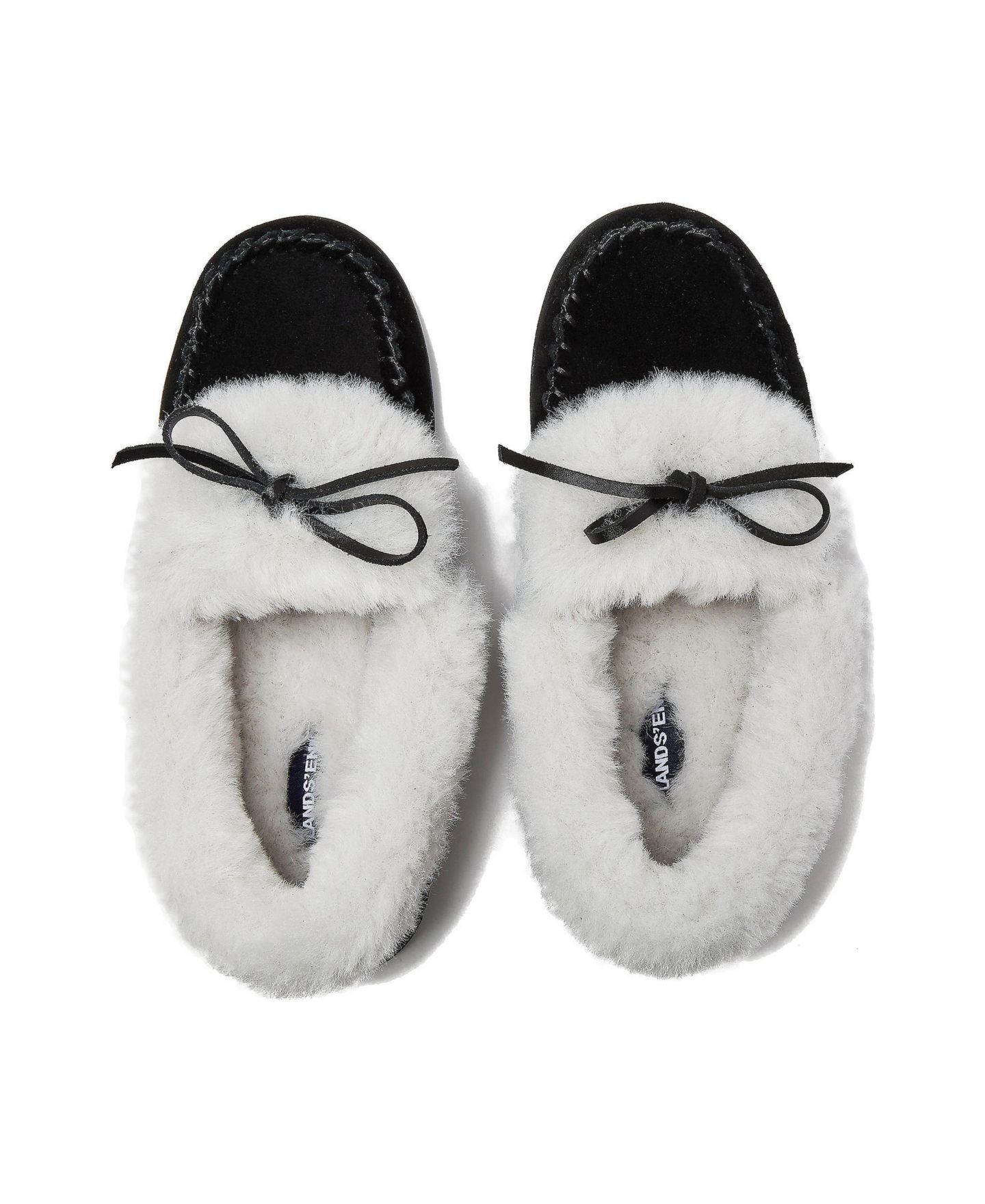 Женские тапочки Lands' End Fluffy Lined Indoor Outdoor Moccasin Slippers, цвет: Чёрный замшевый — фото 2