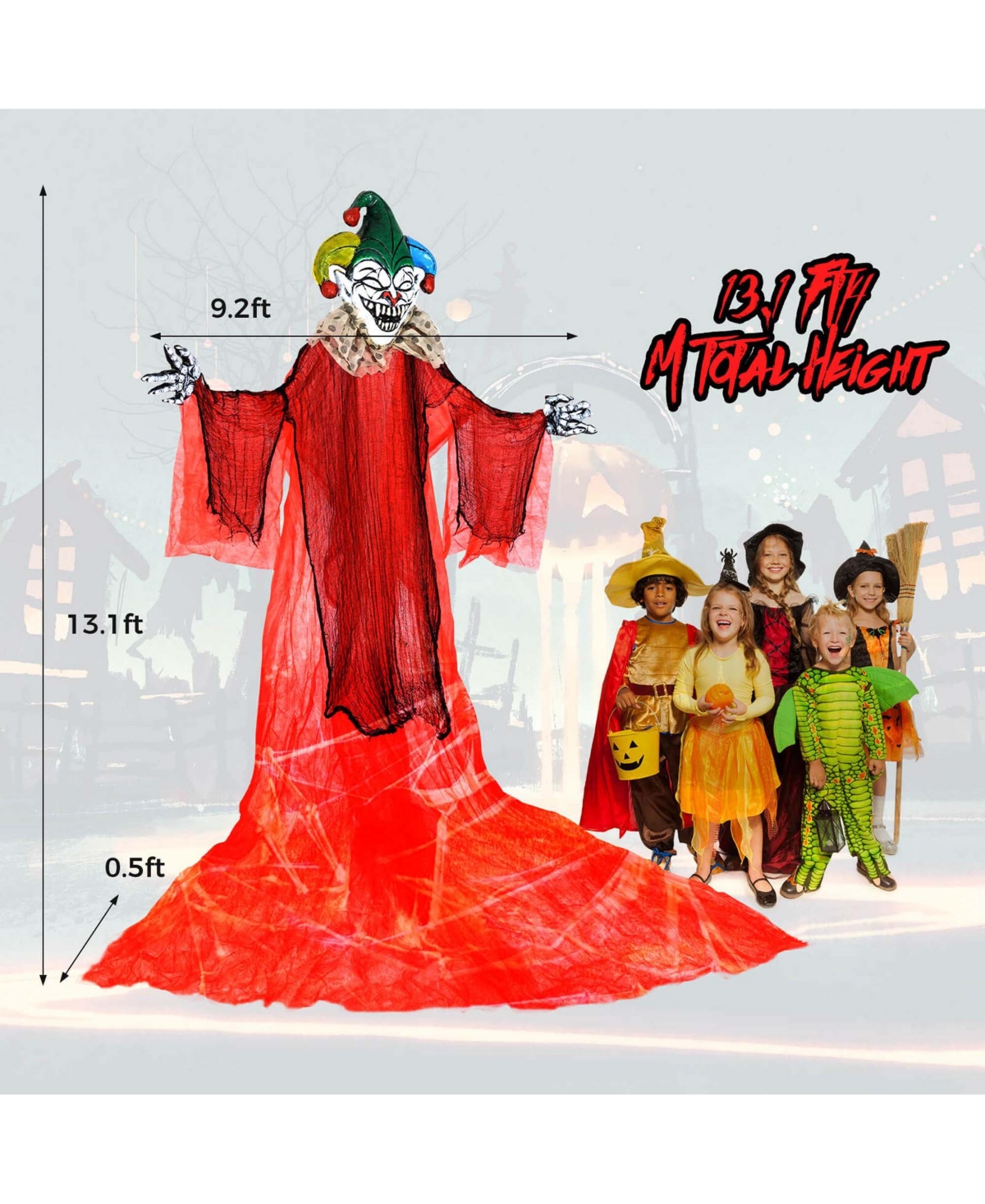 Costway 13.1 ft Halloween Hanging Clown w/ Wings Lighted Colorful Eyes Ghost for Yard