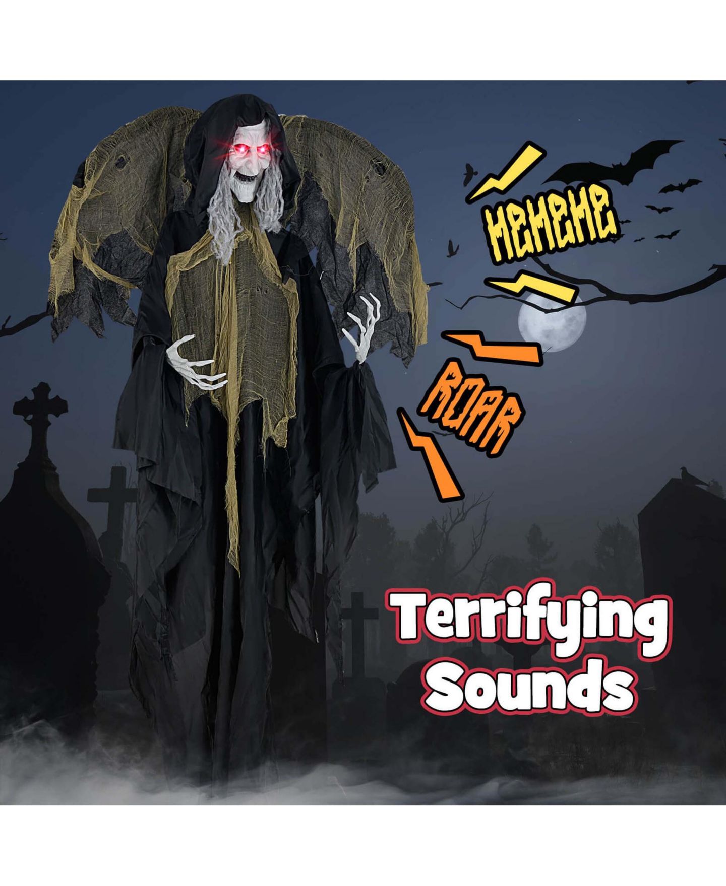 Детская игрушка Costway 8.2 ft Halloween Standing Witch Voice Activated Animatronic Ghost, цвет: Чёрный — фото 7