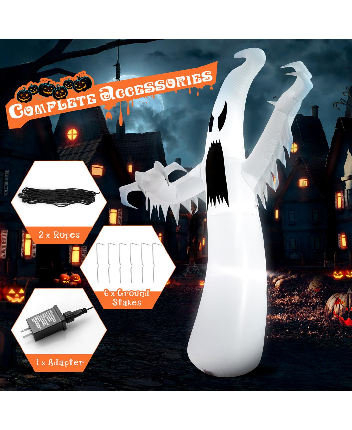 Детская игрушка Costway 12ft Halloween Inflatable Ghost Quick Blow up w/LED Lights Outdoor, цвет: Белый — фото 6