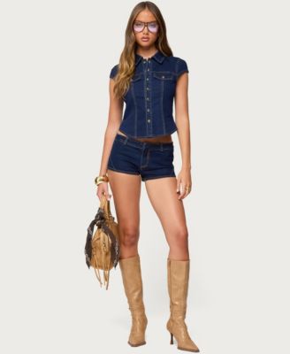 Women's Contrast Stitch Button Up Denim Shirt