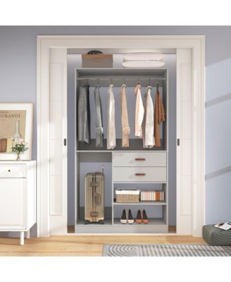 8FT Walk In Closet Organizer with 3 Shelving Towers, 2 Drawers Heavy Duty Clothes Rack