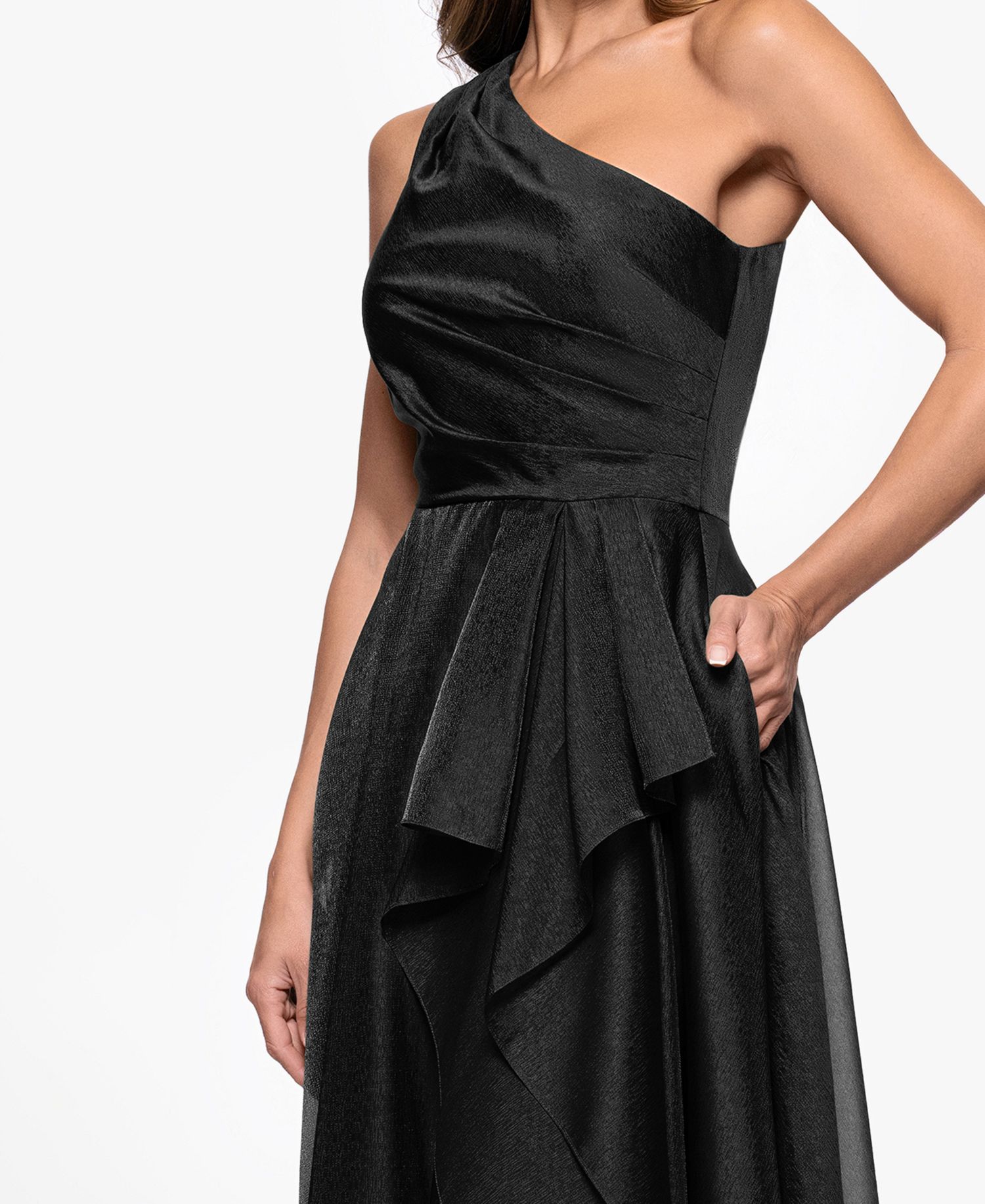 Petite Metallic Draped One-Shoulder Gown