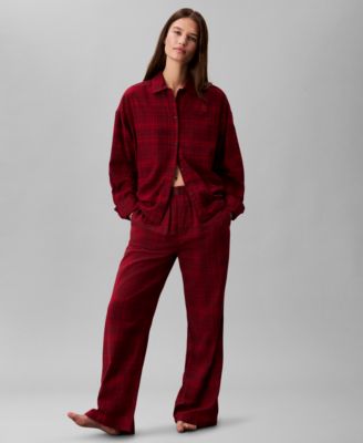 Calvin Klein Womens Plaid Sleep Shirt Pants Sold Seperates In Burgundy