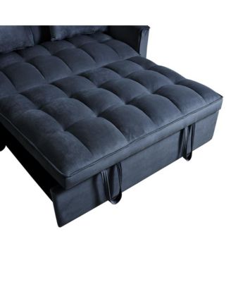 Pull-Out Velvet Loveseat Sleeper Sofa Bed, 3-in-1 Convertible Futon Couch with Adjustable Back, Storage Pocket & Pillows-Maison Boucle