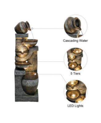 5-Tiers Indoor/Outdoor Garden Water Fountain - 42.5inches Modern Floor-Standing Cascading Water Feature - Suitable for Deck, Patio