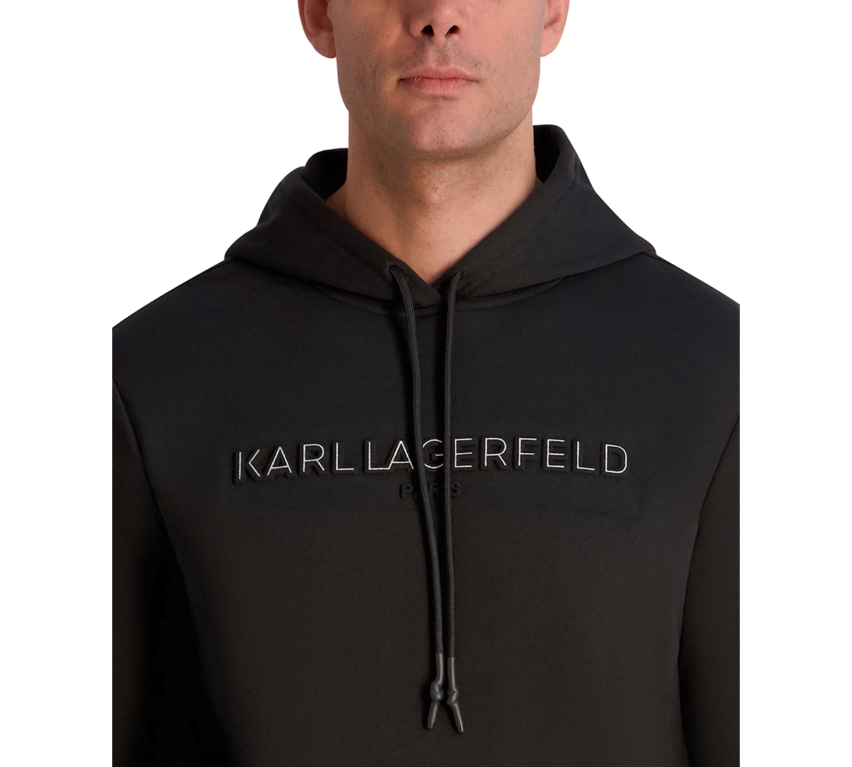 Karl Lagerfeld Paris Men's Embossed Logo Detail Pull-On Hoodie