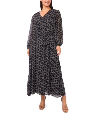MSK - Plus Size Geometric Print Long Sleeve Maxi Dress
