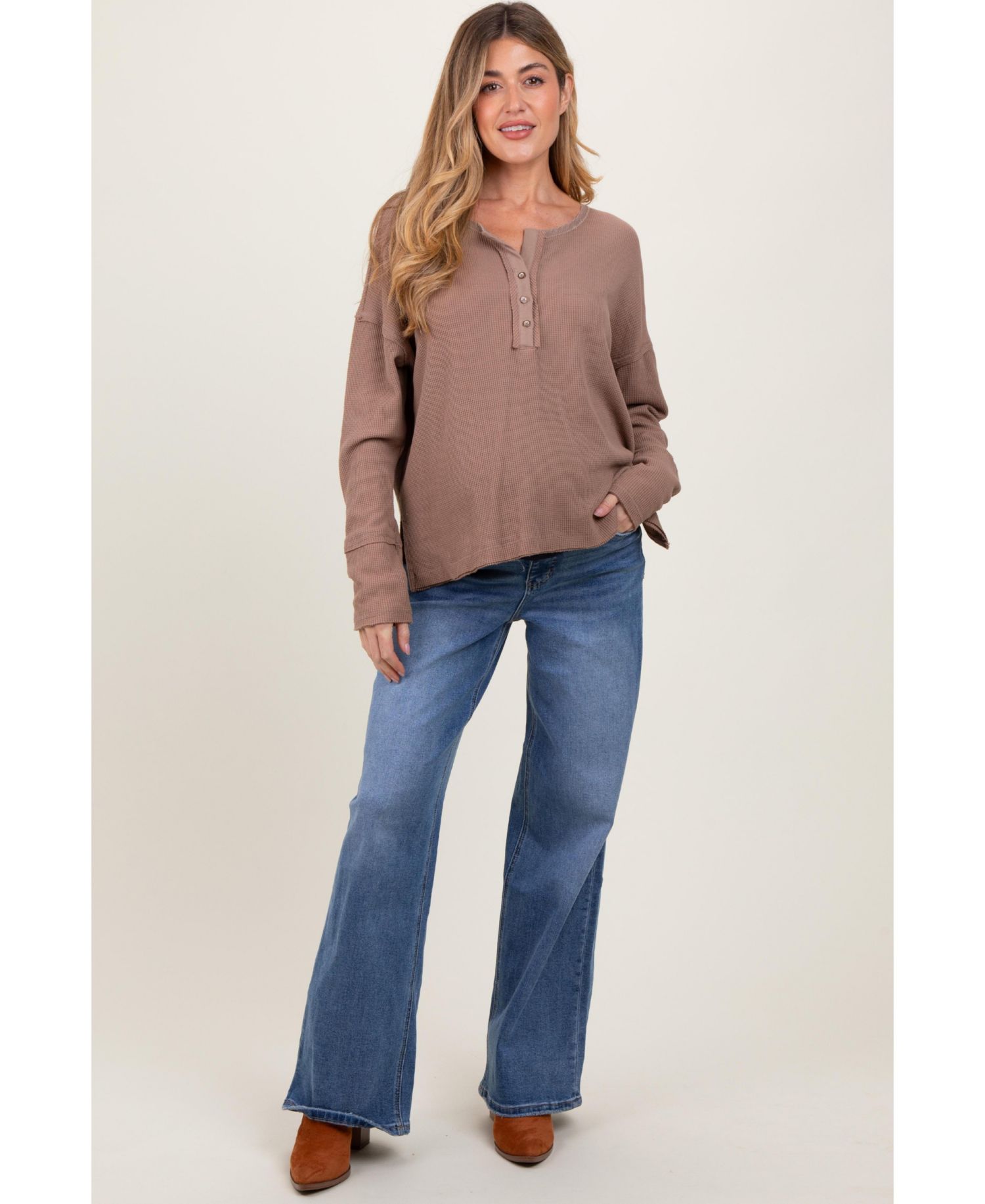 Women's Blue Washed Wide Leg Jeans