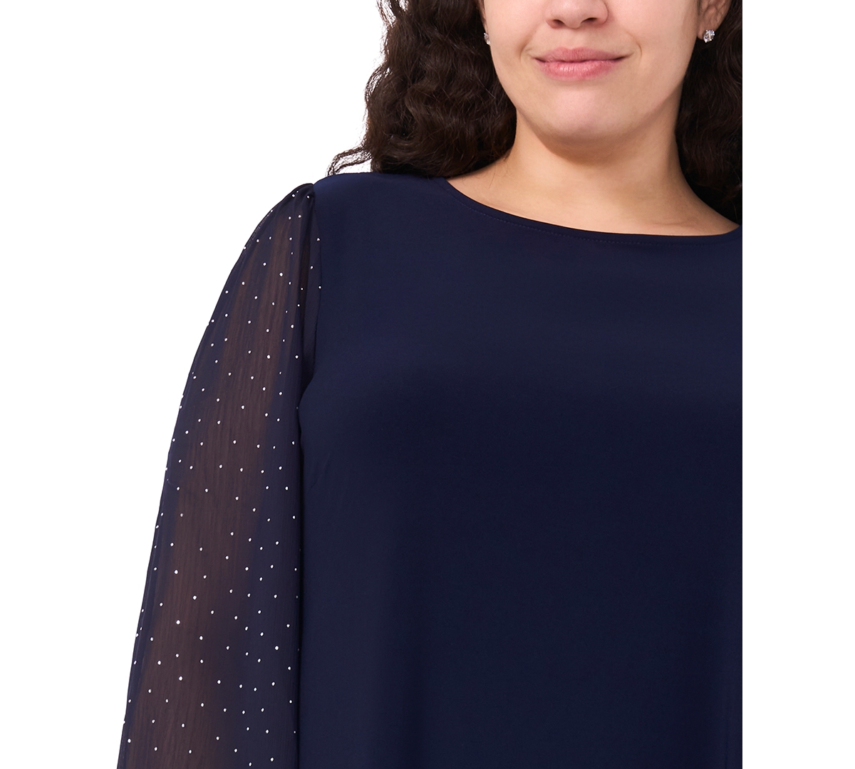 Msk Plus Size Round Neck Bell Sleeves Shift Dress In Blue