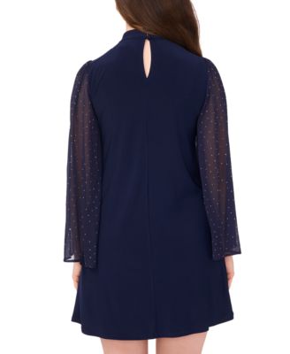 Petite Jersey Bell Sleeves Mock Neck Shift Dress