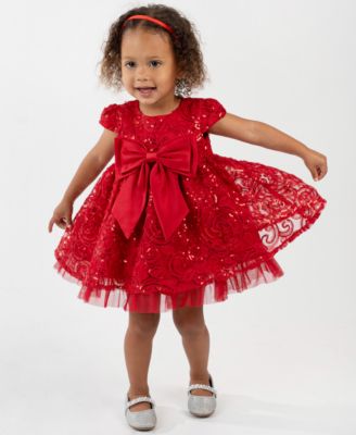 Baby Girls 2-Piece Sequin Soutache Mesh Dress and Diaper Cover Set