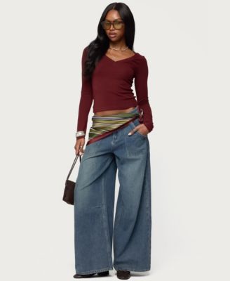 Women's Larna V Neck Ribbed T Shirt