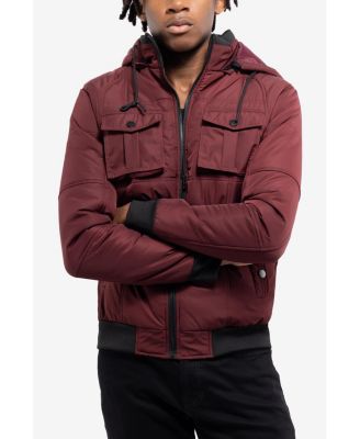 Men's Hooded Puffer Jacket With Patch Chest Pockets