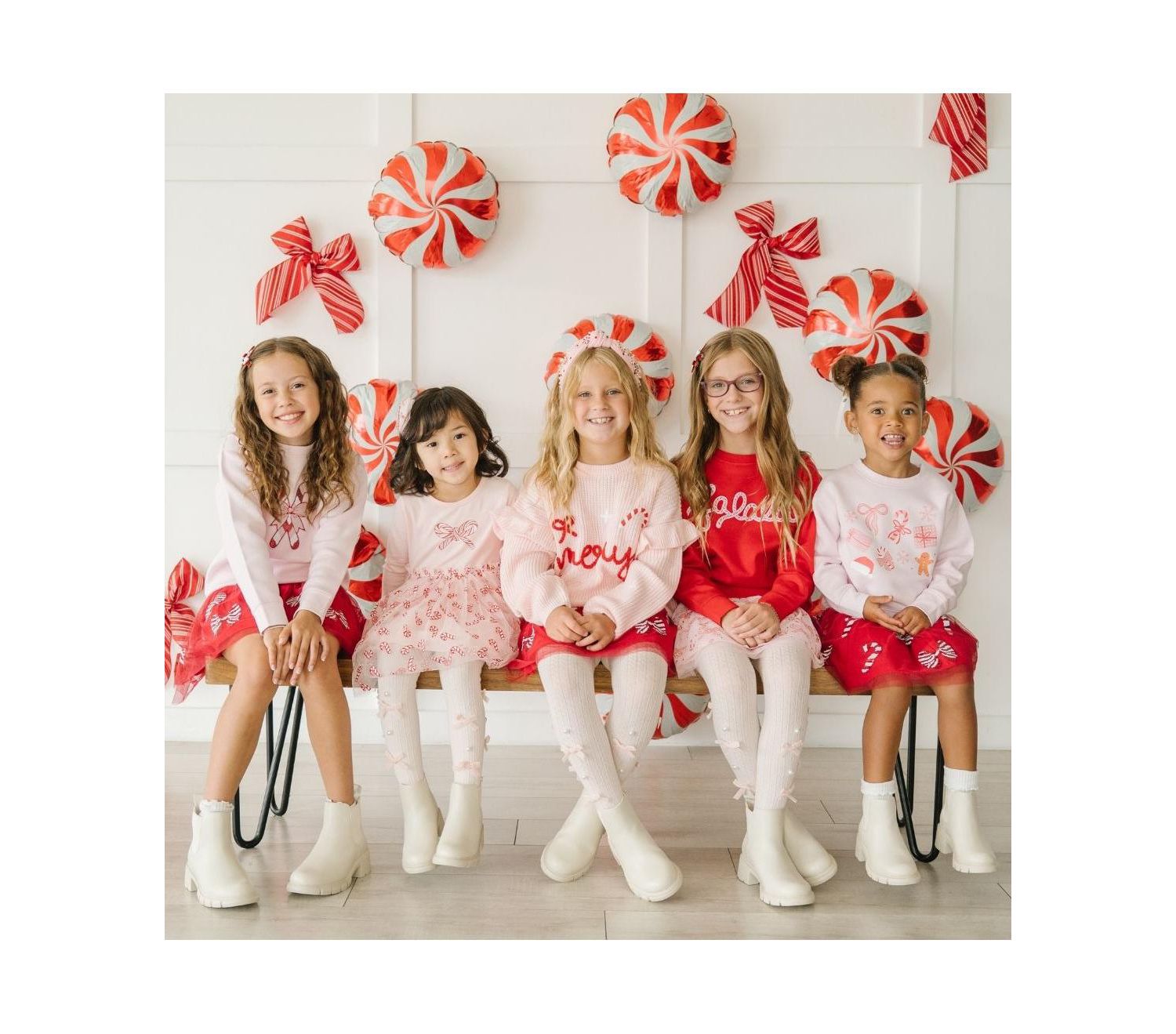 Little and Big Girls Candy Cane Patch Christmas Sweatshirt