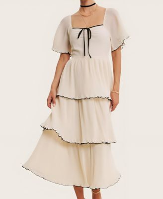 Women's Tiered Flutter-Sleeve Midi Dress