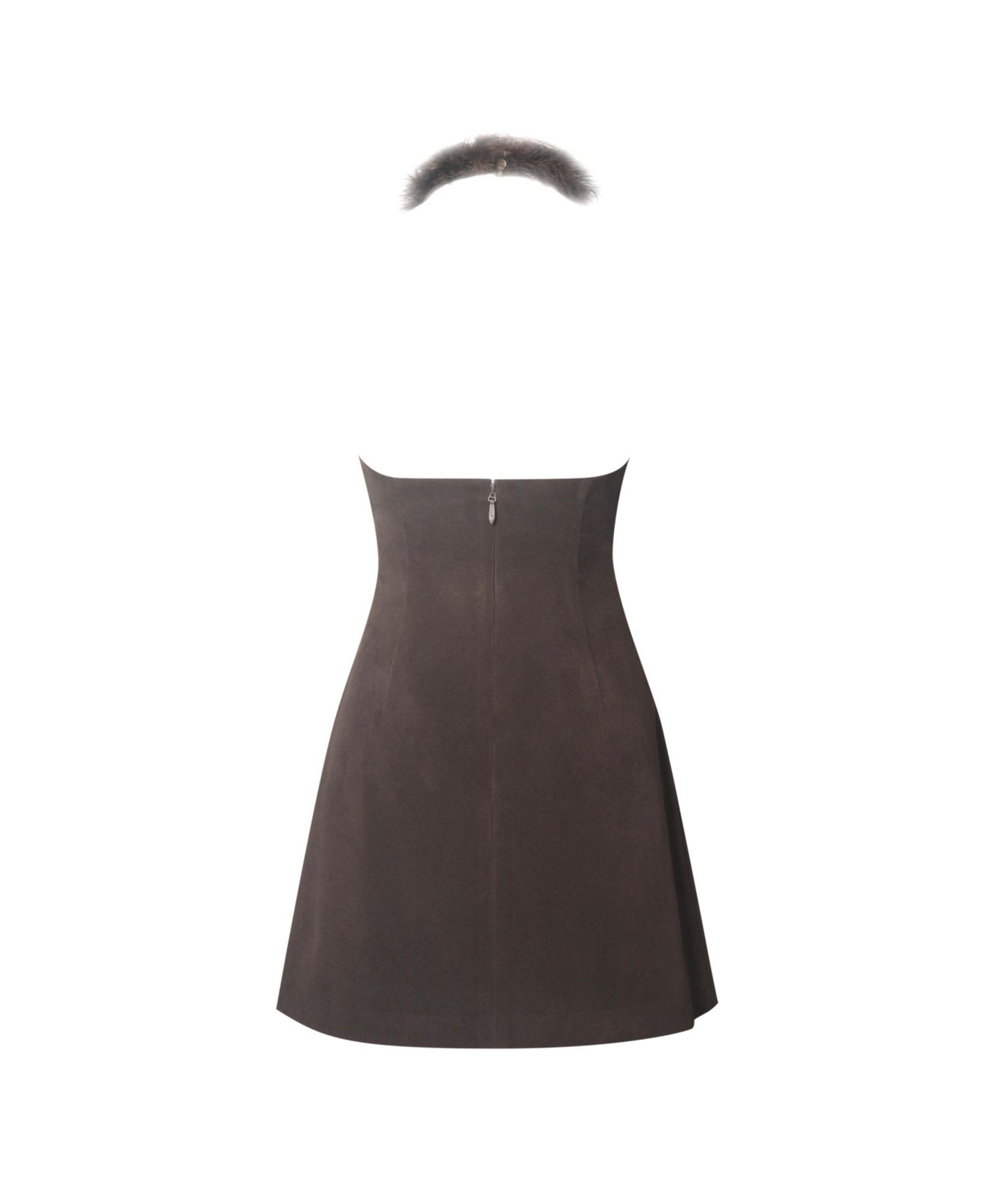 Women's Yael Espresso Suede Faux Fur Halter Mini Dress