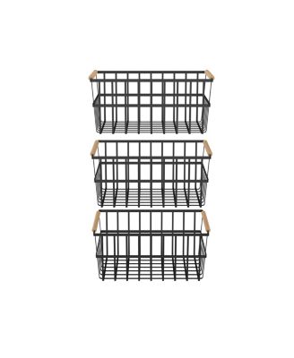 Metal Wire Organizer Bin Basket with Handles, Set of 3, Black