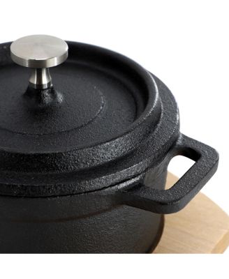 6 Piece Cast Iron 8 Ounce Mini Dutch Oven with Wood Tray