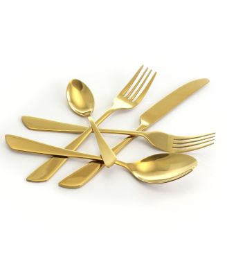 Gibbous 20 Piece Flatware Utensil Set, Stainless Steel Silverware Metal Service for 4 in Gold