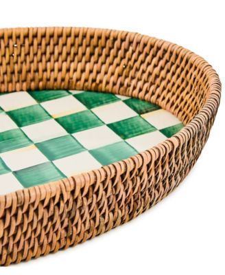 Emerald Check Enamel Rattan Large Tray