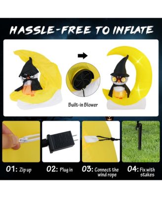 4.3 x 5.1 ft Inflatable Owl on Moon LED Lighted Halloween Decoration w/ Large Moon & Wizard Owl  w/ Stakes & Sandbags